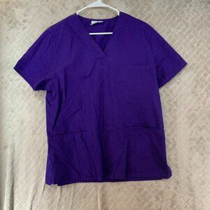 Adar Womens Medium Scrub Top Purple Cargo Pockets Short Sleeve Uniform Work Wear
